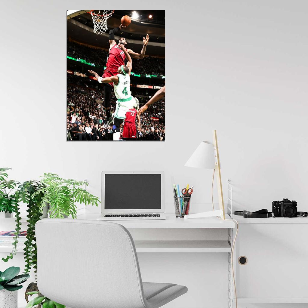 Lebron James Posterizes Jason Terry Dunk Miami Boston Basketball Sport Wall Art Print Poster
