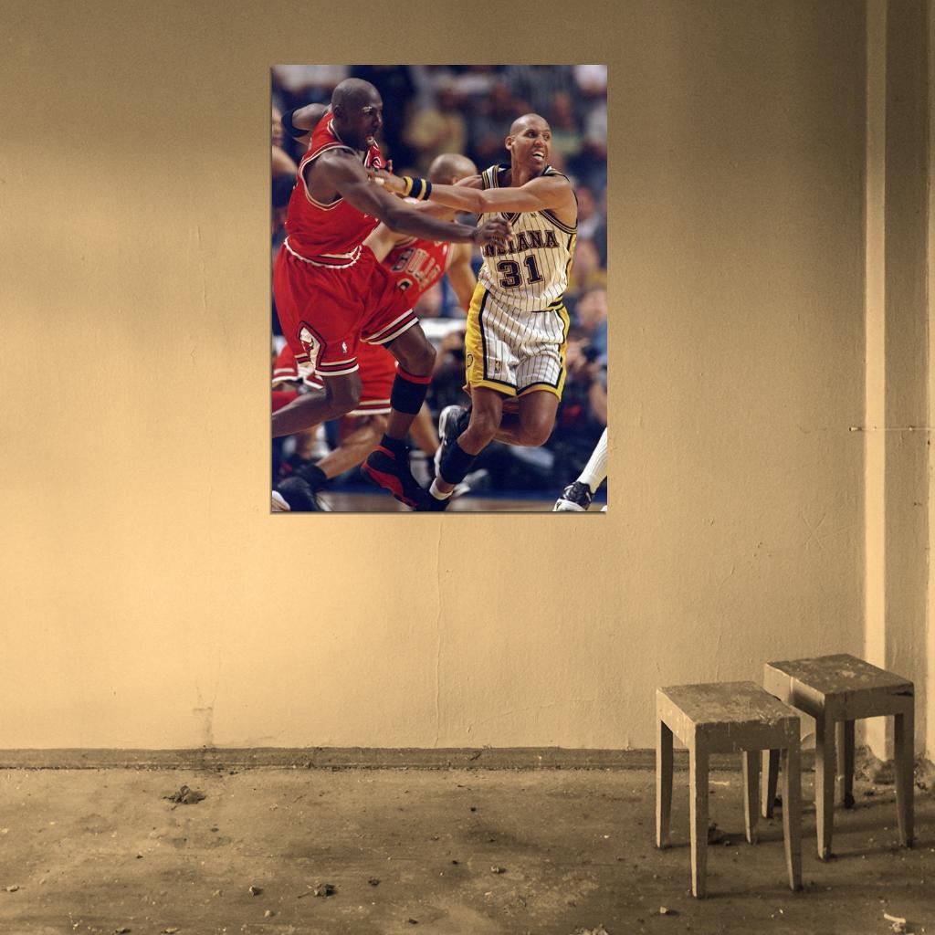 Reggie Miller vs Michael Jordan 1998 Basketball Sport Wall Art Print Poster