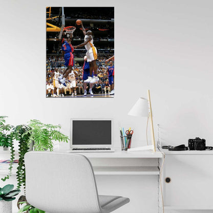Ben Wallace vs Shaquille O'Neal Dunk Block Pistons Basketball Sport Wall Art Print Poster