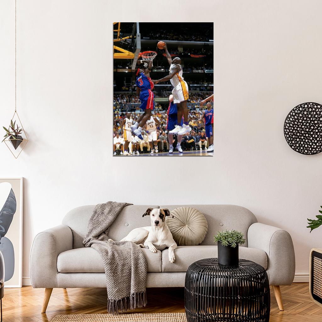 Ben Wallace vs Shaquille O'Neal Dunk Block Pistons Basketball Sport Wall Art Print Poster