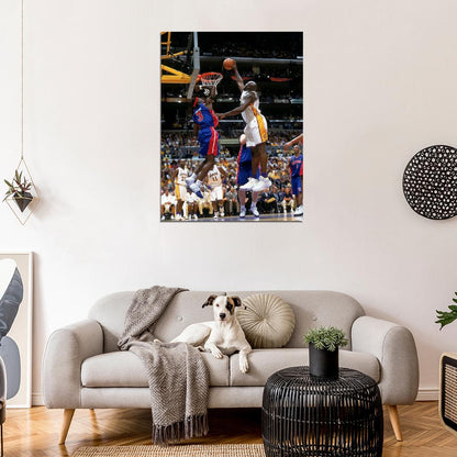 Ben Wallace vs Shaquille O'Neal Dunk Block Pistons Basketball Sport Wall Art Print Poster