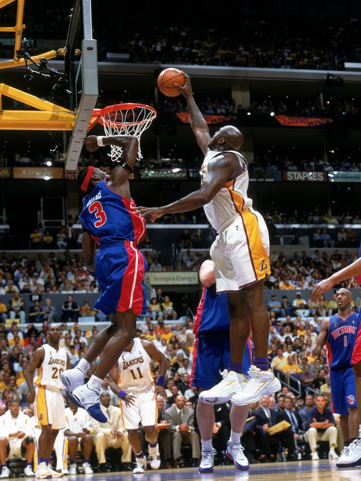 Ben Wallace vs Shaquille O'Neal Dunk Block Pistons Basketball Sport Wall Art Print Poster