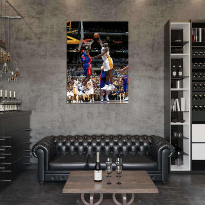 Ben Wallace vs Shaquille O'Neal Dunk Block Pistons Basketball Sport Wall Art Print Poster