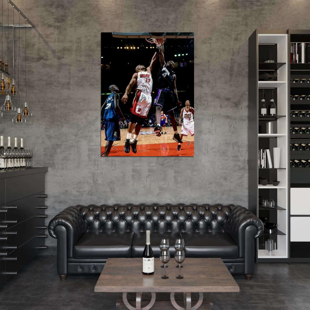 Chris Webber Dunk Alonzo Mourning Kings All-Star Game Basketball Sport Wall Art Print Poster