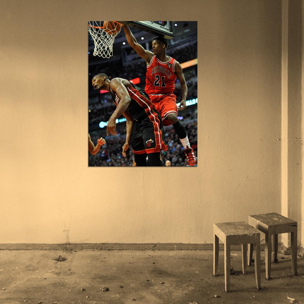 Jimmy Butler Dunk Chris Bosh Bulls Basketball Sport Wall Art Print Poster