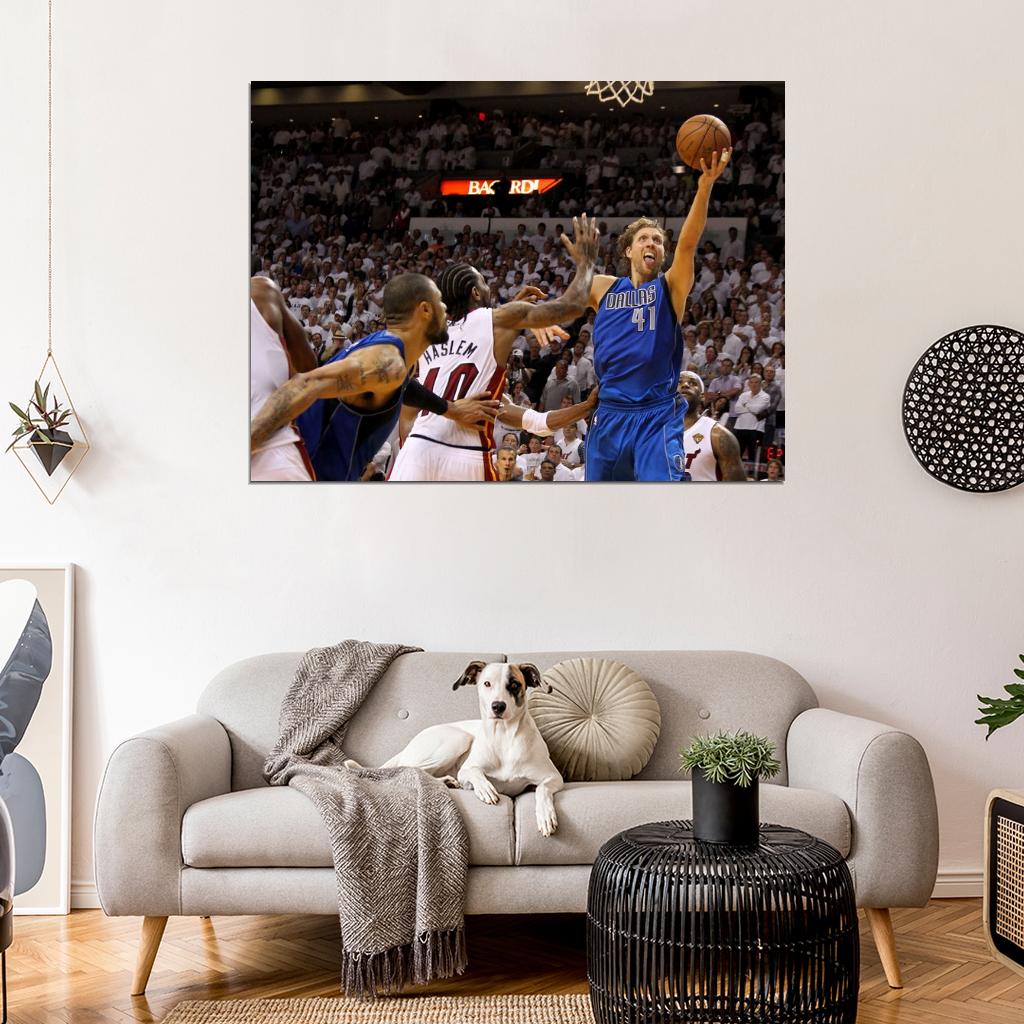 Dirk Nowitzki Clutch Layup Finals Dallas Basketball Sport Wall Art Print Poster