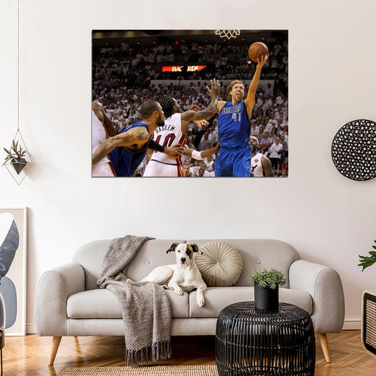 Dirk Nowitzki Clutch Layup Finals Dallas Basketball Sport Wall Art Print Poster