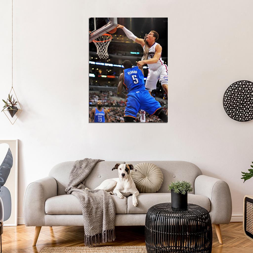 Blake Griffin Posterizes Kendrick Perkins Monster Dunk Basketball Sport Wall Art Print Poster