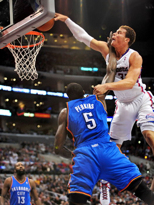 Blake Griffin Posterizes Kendrick Perkins Monster Dunk Basketball Sport Wall Art Print Poster