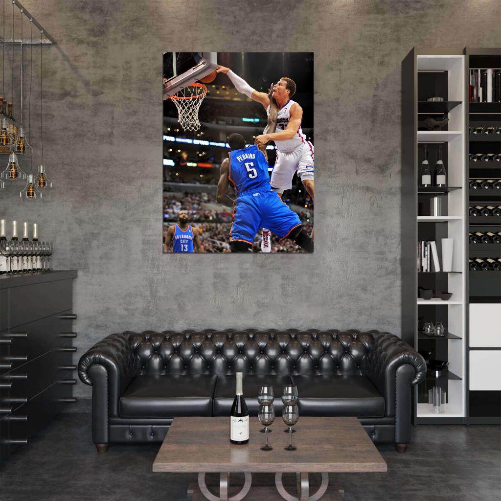 Blake Griffin Posterizes Kendrick Perkins Monster Dunk Basketball Sport Wall Art Print Poster