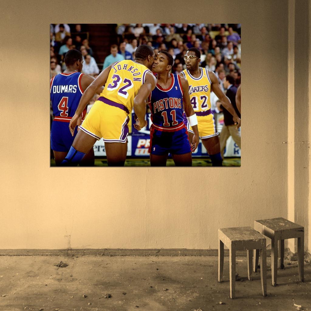 Isiah Thomas Magic Johnson Pistons Retro Classic Basketball Sport Wall Art Print Poster