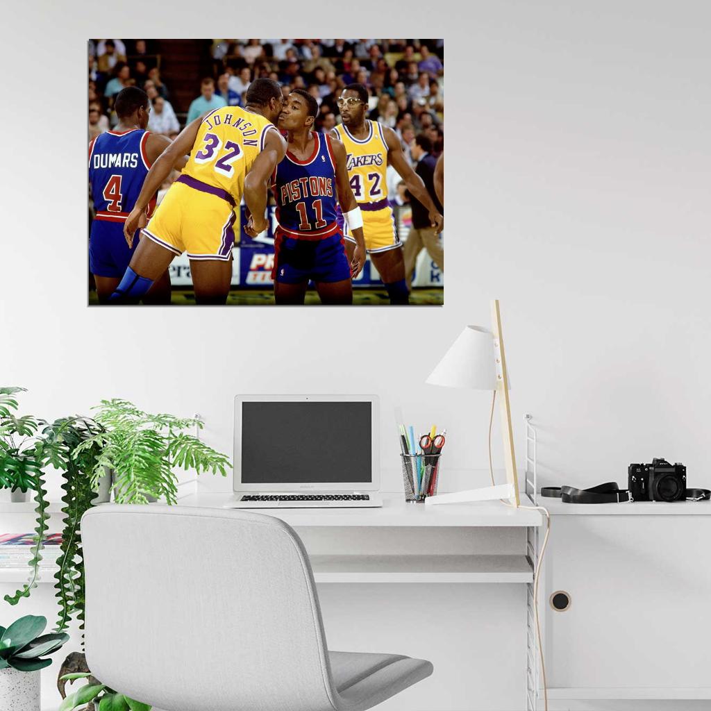 Isiah Thomas Magic Johnson Pistons Retro Classic Basketball Sport Wall Art Print Poster