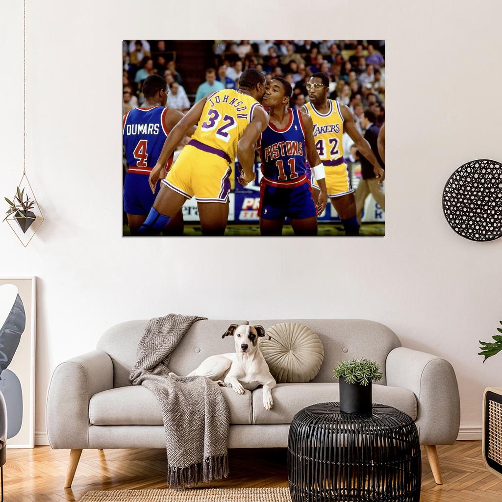 Isiah Thomas Magic Johnson Pistons Retro Classic Basketball Sport Wall Art Print Poster