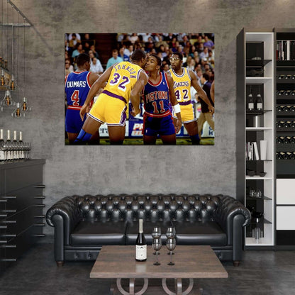 Isiah Thomas Magic Johnson Pistons Retro Classic Basketball Sport Wall Art Print Poster