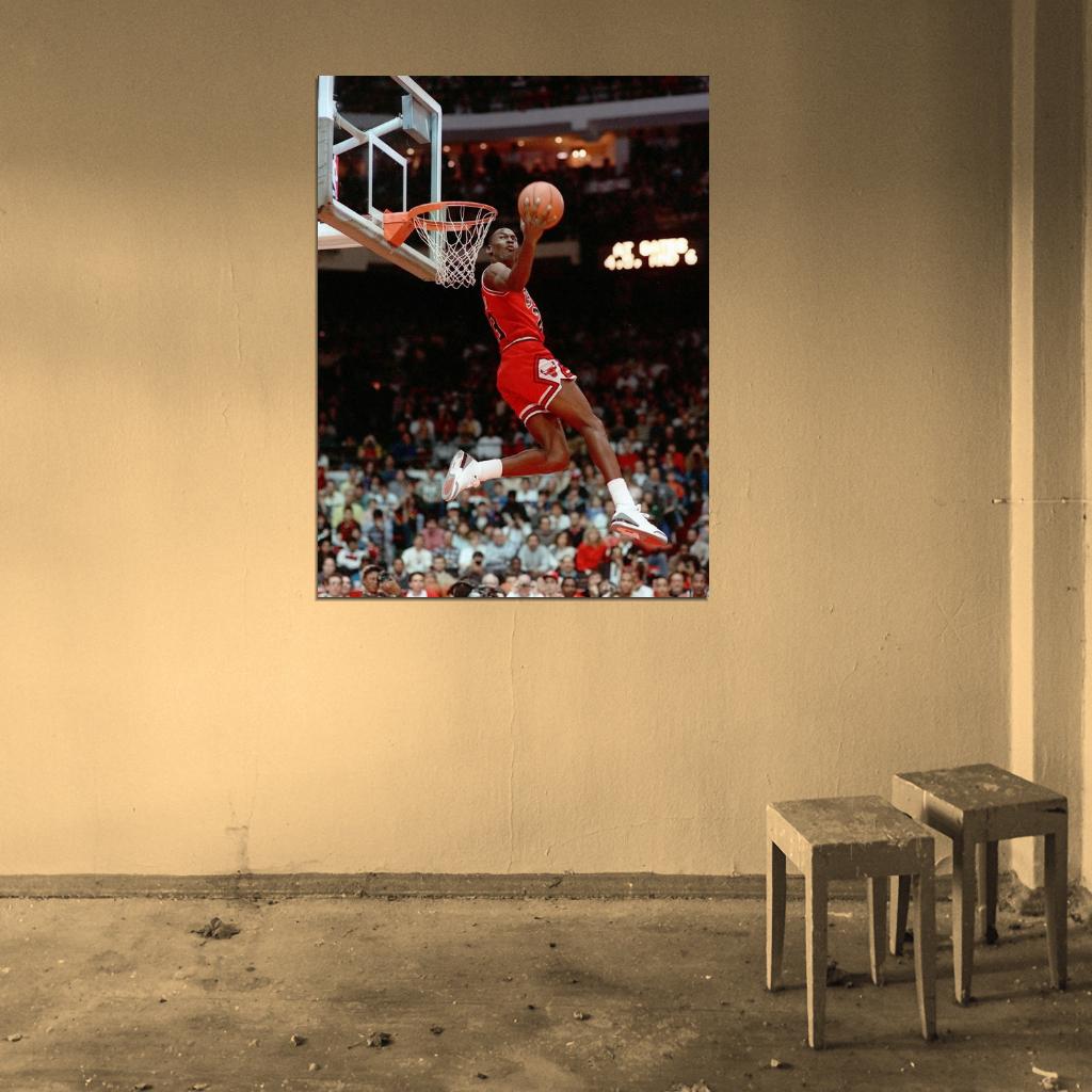 Michael Jordan Slam Dunk Contest Retro Basketball Sport Wall Art Print Poster