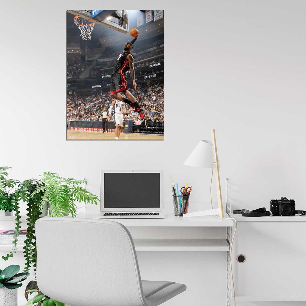 Lebron James Slam Dunk Basketball Sport Wall Art Print Poster