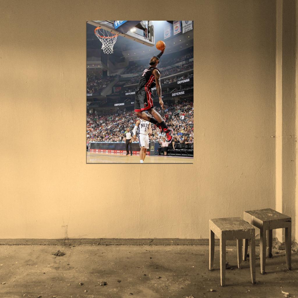 Lebron James Slam Dunk Basketball Sport Wall Art Print Poster
