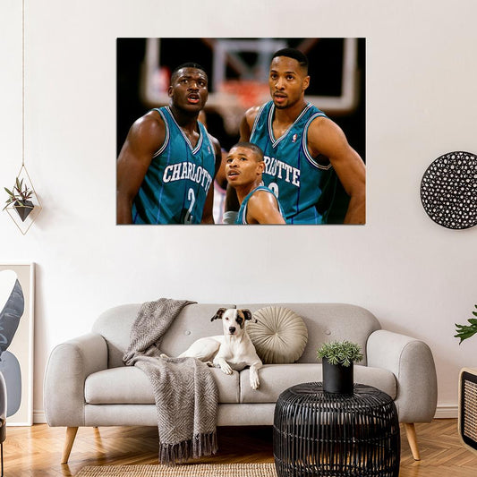 Larry Johnson Alonzo Mourning Muggsy Bogues Retro Basketball Sport Wall Art Print Poster