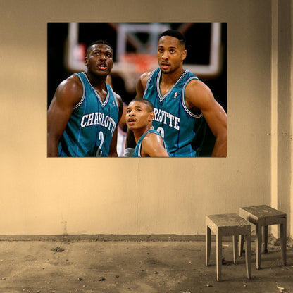 Larry Johnson Alonzo Mourning Muggsy Bogues Retro Basketball Sport Wall Art Print Poster