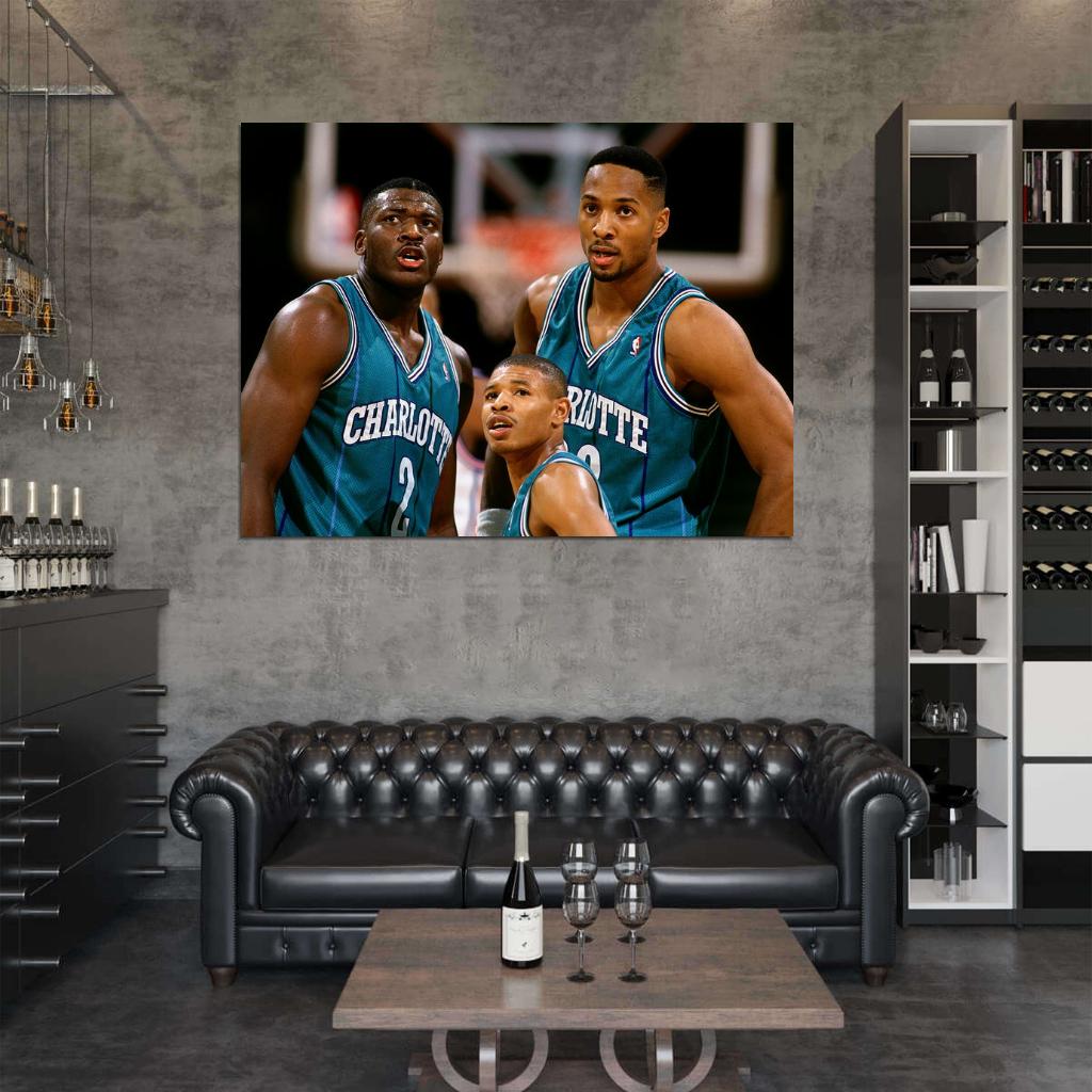 Larry Johnson Alonzo Mourning Muggsy Bogues Retro Basketball Sport Wall Art Print Poster