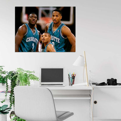 Larry Johnson Alonzo Mourning Muggsy Bogues Retro Basketball Sport Wall Art Print Poster