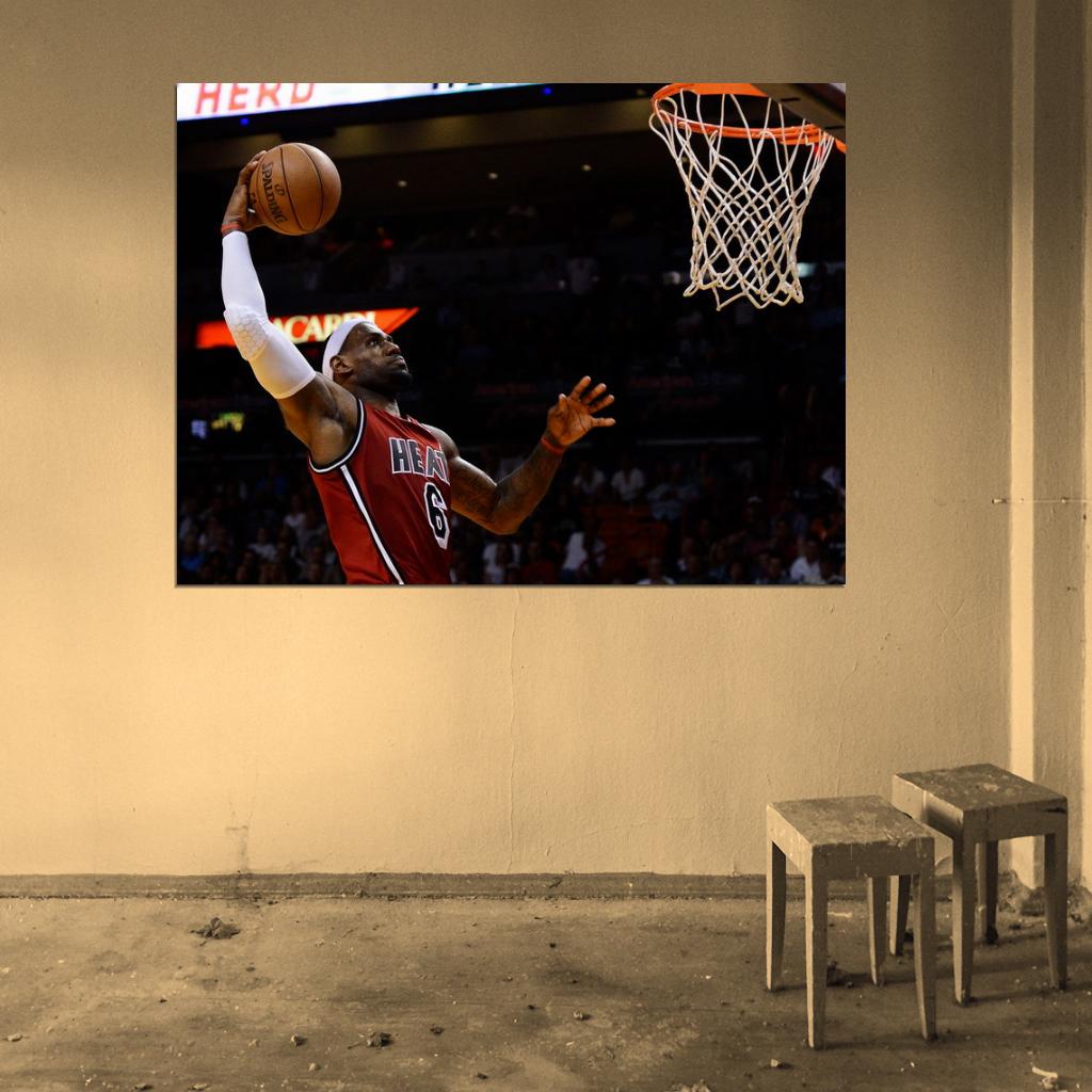 Lebron James Dunk Basketball Sport Wall Art Print Poster