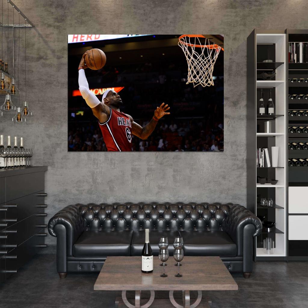 Lebron James Dunk Basketball Sport Wall Art Print Poster