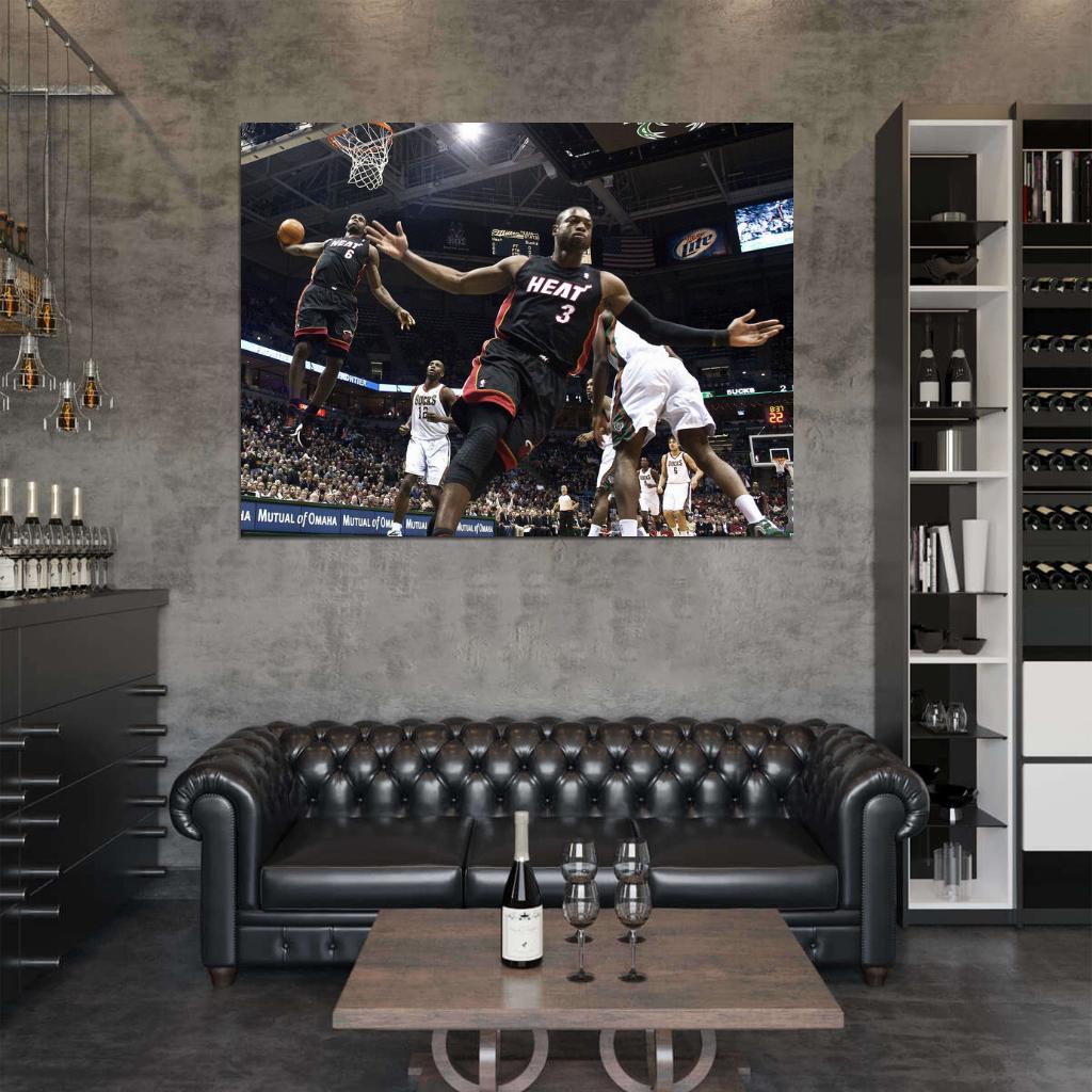 Lebron James Alley-Oop Dwyane Wade Dunk Basketball Sport Wall Art Print Poster