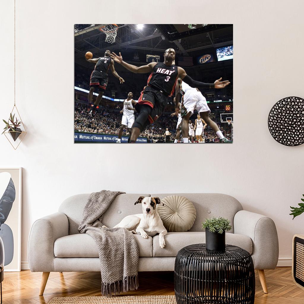 Lebron James Alley-Oop Dwyane Wade Dunk Basketball Sport Wall Art Print Poster