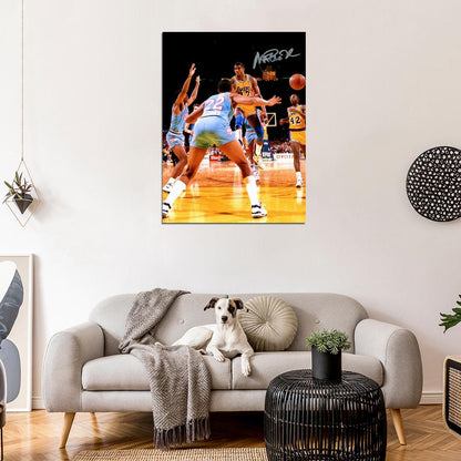 Earvin Magic Johnson Pass Signature Los Angeles Retro Vintage Basketball Sport Wall Art Print Poster