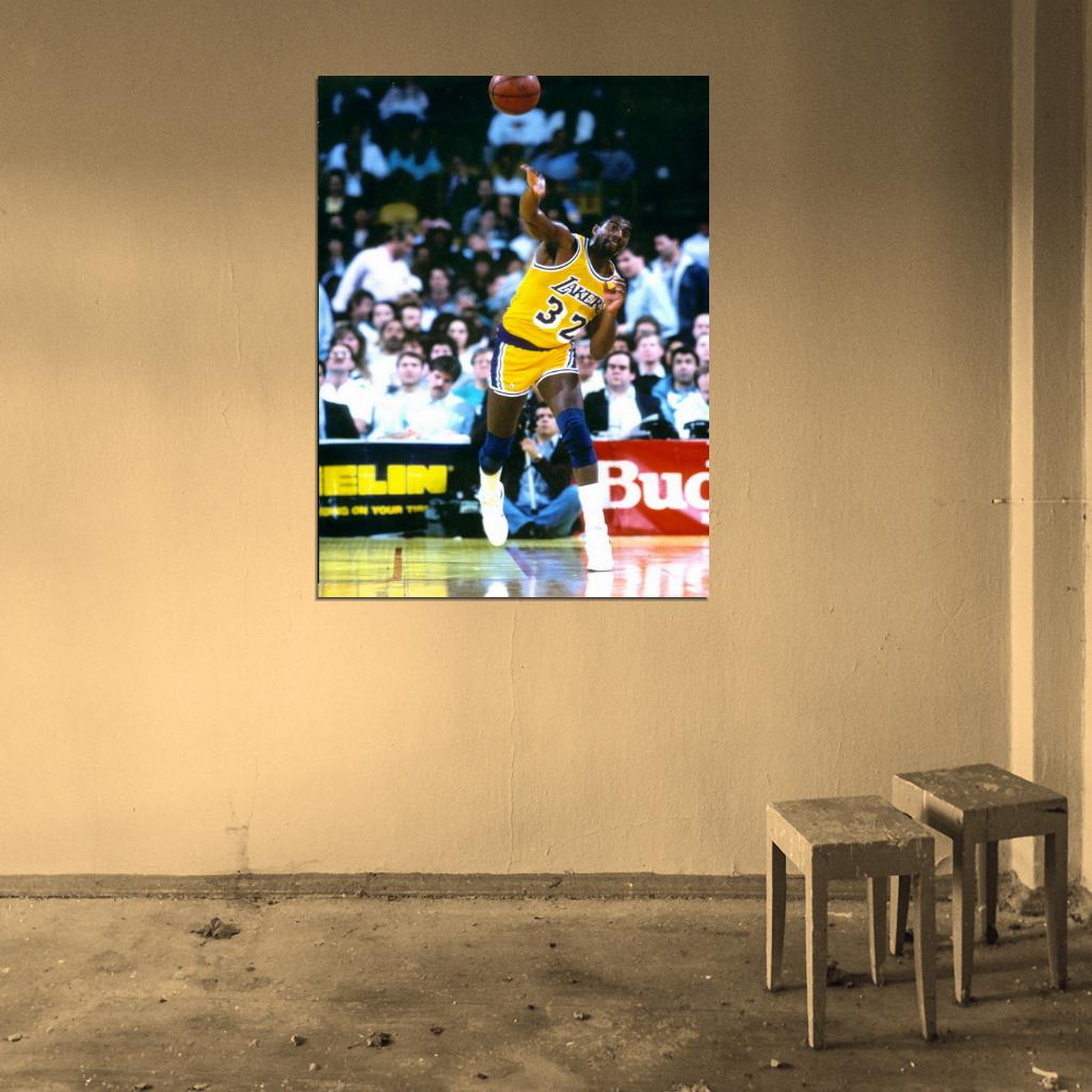 Magic Johnson Pass Los Angeles Retro Vintage Classic Basketball Sport Wall Art Print Poster