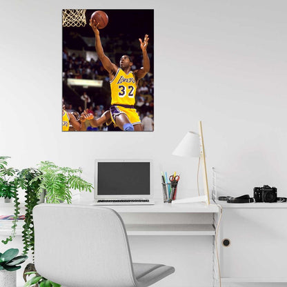 Magic Johnson Layup Los Angeles Retro Basketball Sport Wall Art Print Poster