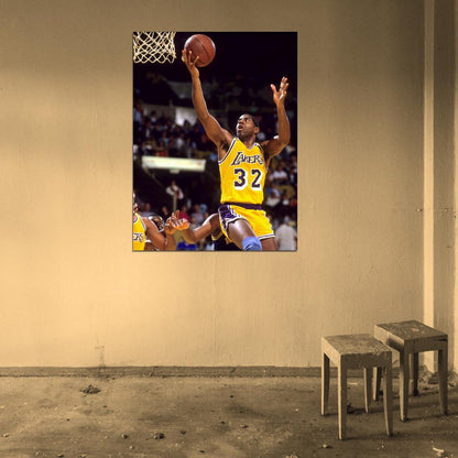 Magic Johnson Layup Los Angeles Retro Basketball Sport Wall Art Print Poster