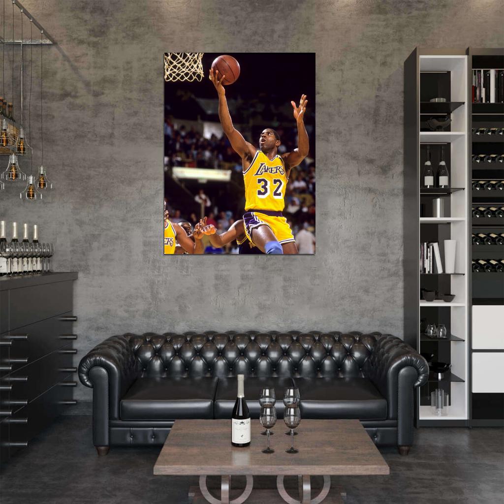 Magic Johnson Layup Los Angeles Retro Basketball Sport Wall Art Print Poster