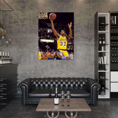 Magic Johnson Layup Los Angeles Retro Basketball Sport Wall Art Print Poster