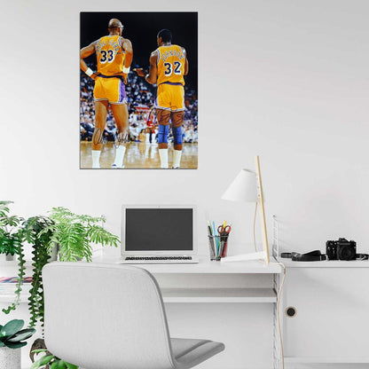 Magic Johnson and Kareem Abdul-Jabbar Signature Los Angeles Retro Vintage Classic Basketball Sport Wall Art Print Poster