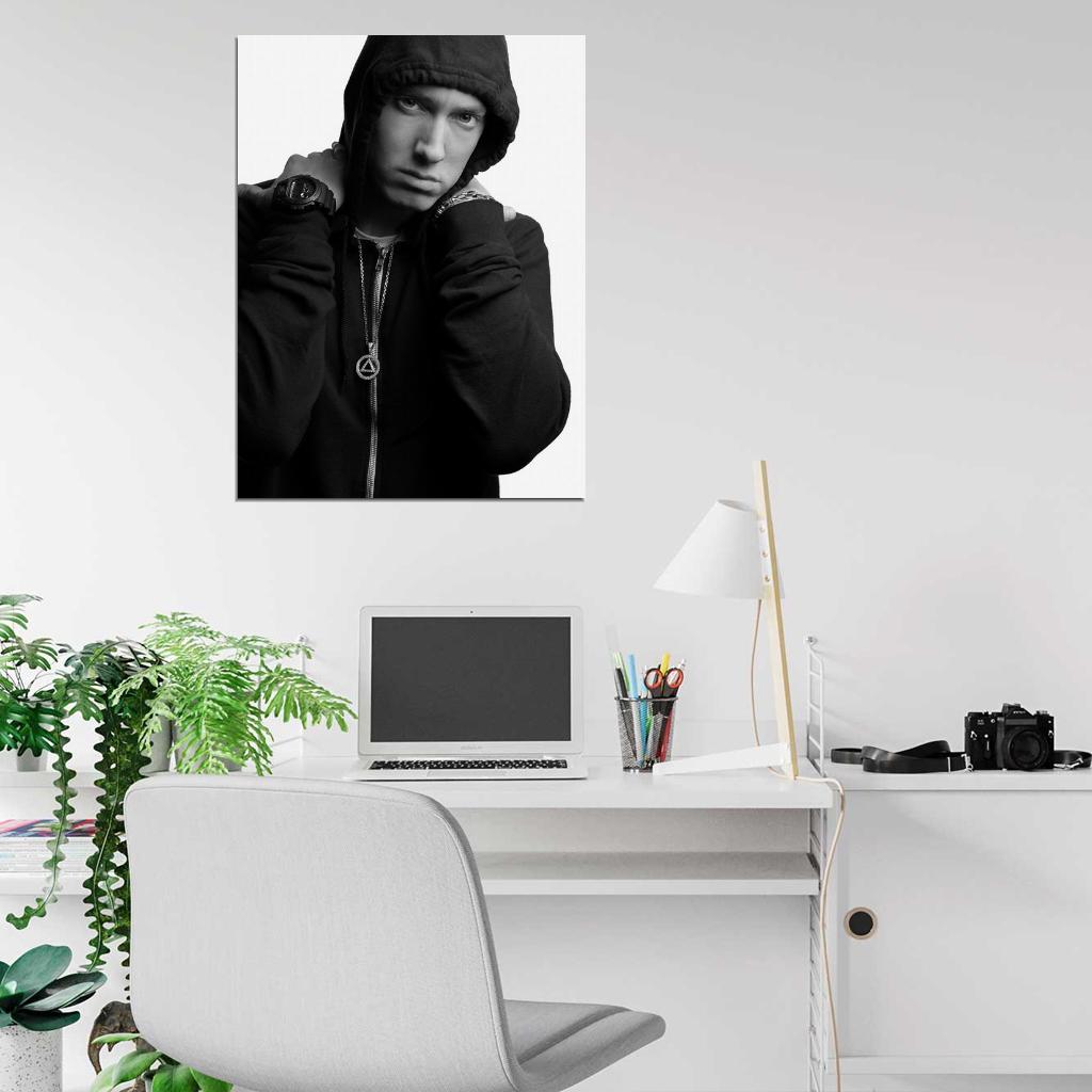 Eminem Hoodie Hip Hop Rap Music Singer BW Rare Wall Art Print Poster
