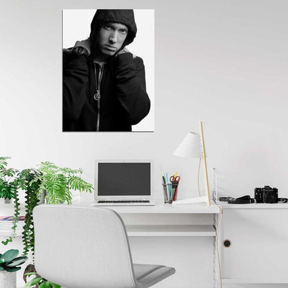 Eminem Hoodie Hip Hop Rap Music Singer BW Rare Wall Art Print Poster