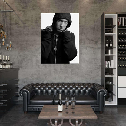 Eminem Hoodie Hip Hop Rap Music Singer BW Rare Wall Art Print Poster