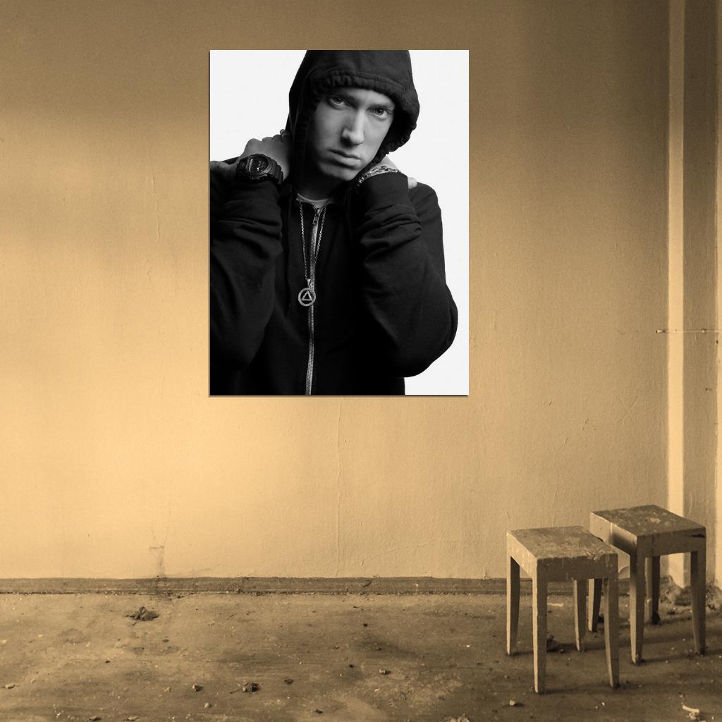Eminem Hoodie Hip Hop Rap Music Singer BW Rare Wall Art Print Poster