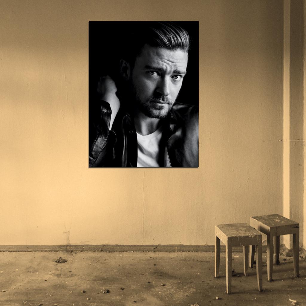 Justin Timberlake Portrait Pop Music Singer BW Rare Wall Art Print Poster