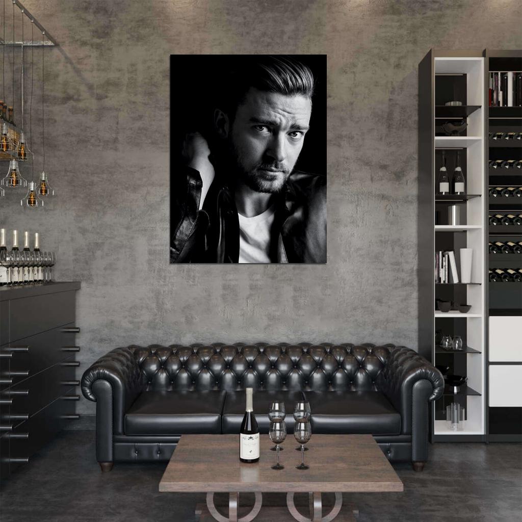 Justin Timberlake Portrait Pop Music Singer BW Rare Wall Art Print Poster