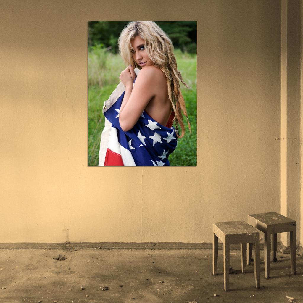 Kesha Hot American Flag Pop Music Singer Rare Wall Art Print Poster