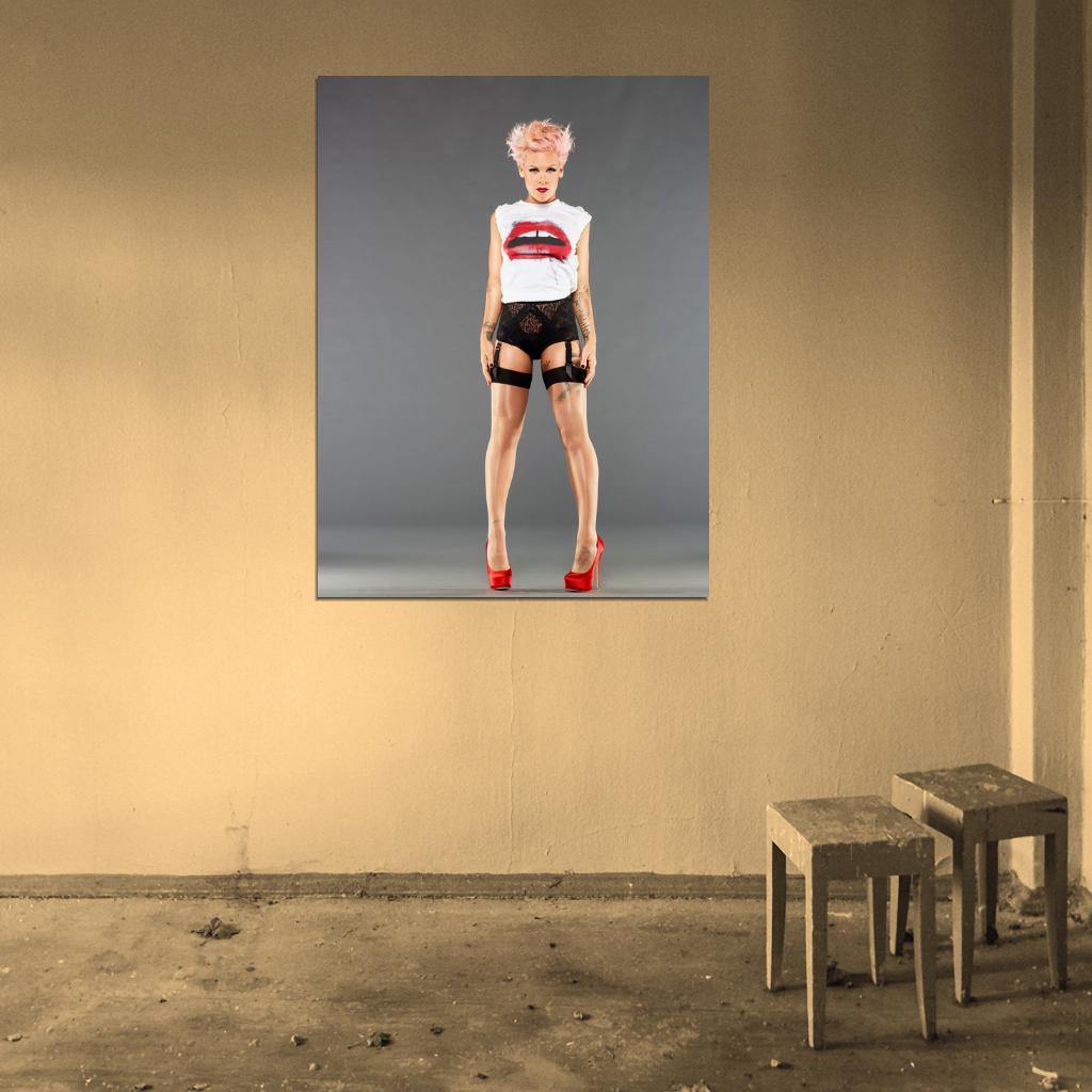 Pink Hot Stocking Pop Rock Music Singer Rare Wall Art Print Poster