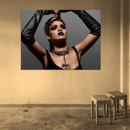 Rihanna Hot Blue Lips R&B Pop Music Singer Rare Wall Art Print Poster