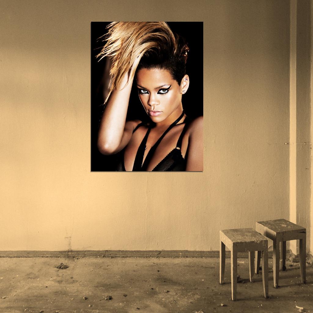 Rihanna Makeup Hot Hair R&B Pop Music Singer Rare Wall Art Print Poster
