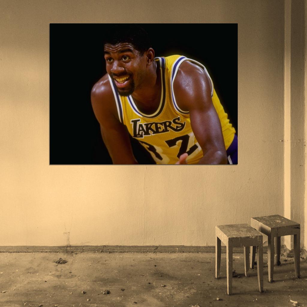 Magic Johnson Los Angeles Retro Basketball Sport Wall Art Print Poster