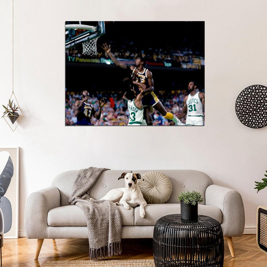 Magic Johnson Layup Los Angeles Retro Basketball Sport Wall Art Print Poster