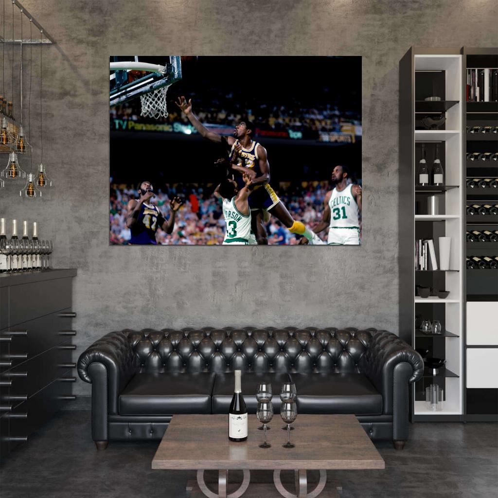 Magic Johnson Layup Los Angeles Retro Basketball Sport Wall Art Print Poster