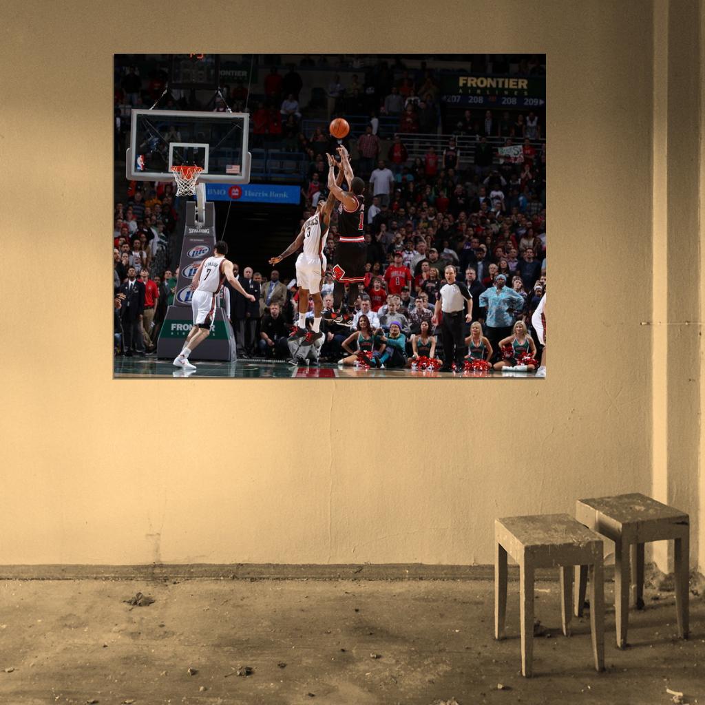 Derrick Rose Shot Game Winner Buzzer Beater Basketball Sport Wall Art Print Poster